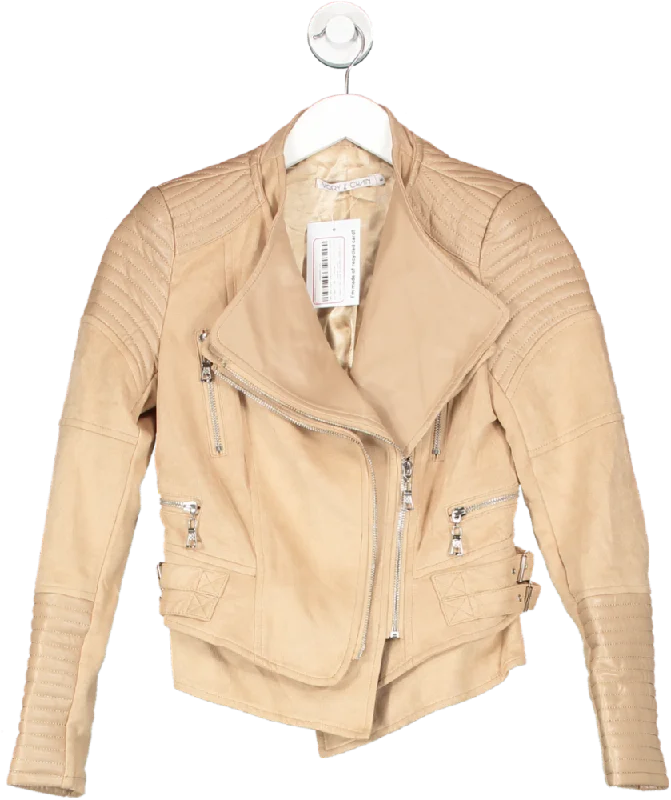 Layered JacketsIvory & Chain Beige Luxe Vegan Leather & Soft Faux Suede Biker Jacket UK 6