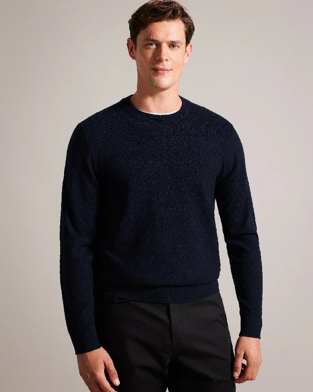 Loung Ls Diamond Stitch Crew Neck NavyCrewneckdesign