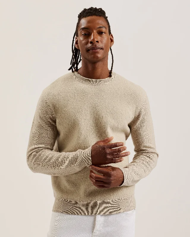 Olmste Ls Boucle Wool Stitch Crew Neck TaupeCrewneckknit