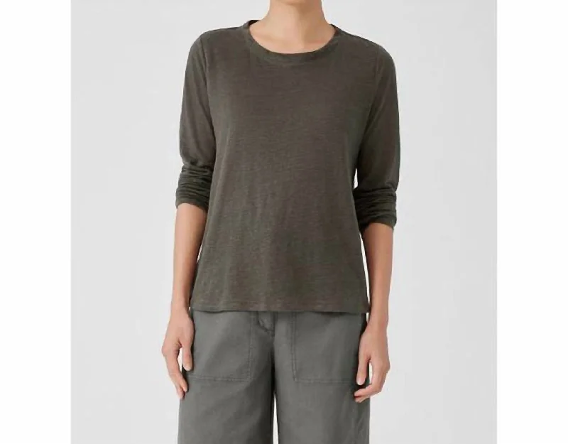 Organic Linen Jersey Crew Neck Top In GroveCrewneckcommunity