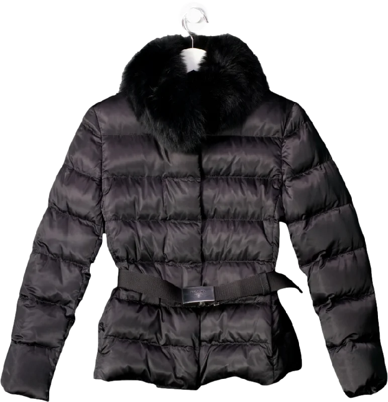 Tasseled JacketsPrada Black Down Jacket With Fur Collar UK 6