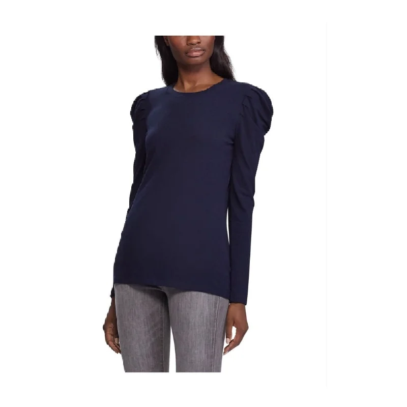 Ralph Lauren Women's Stretch Pleated Pouf Sleeve Crew Neck Top Navy Size XsCrewneckcollector