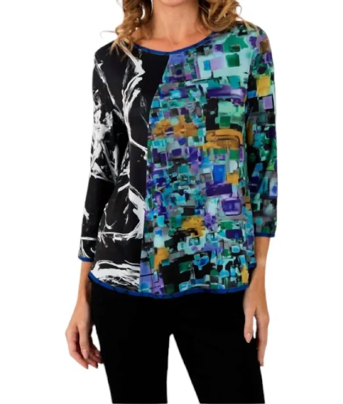 Reversible Mixed Print Crew Top In Multi-ColoredCrewneckvr