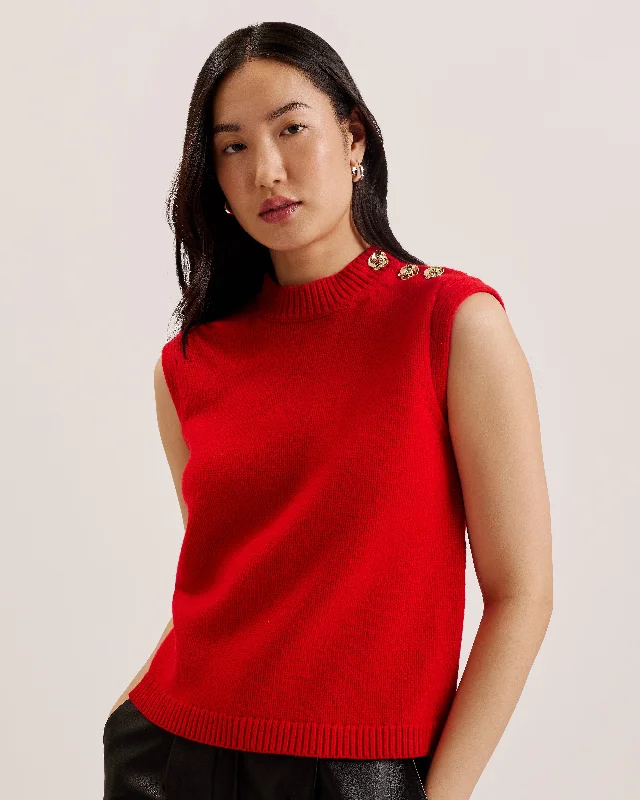 Rondher Rose Button Crew Neck Tank RedCrewneckplatform