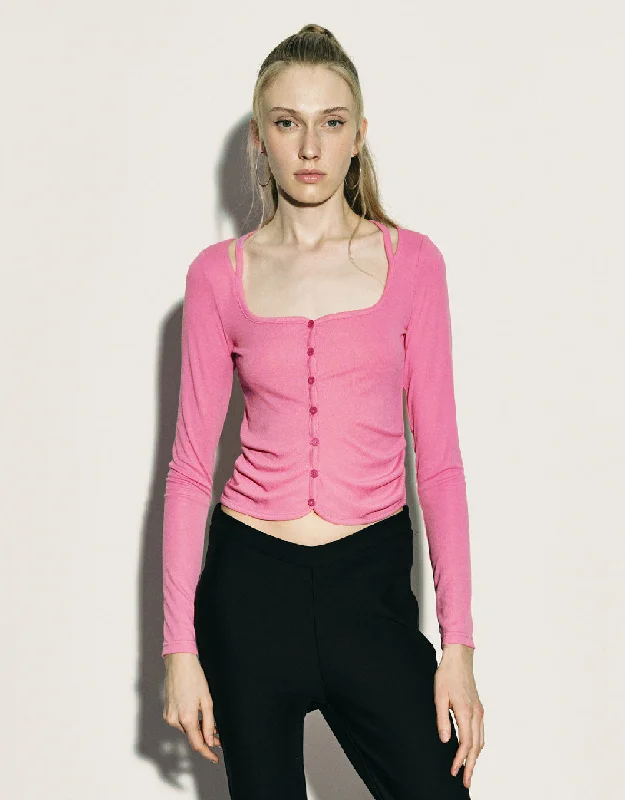 Ruched Crew Neck Knitted TopCrewnecksilk