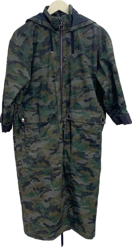 Winter JacketsTopshop Green Camo Hooded Long Jacket UK 6