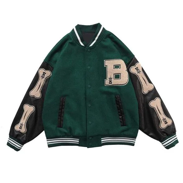 Running JacketsLetter Skeleton Embroidery Baseball Jacket