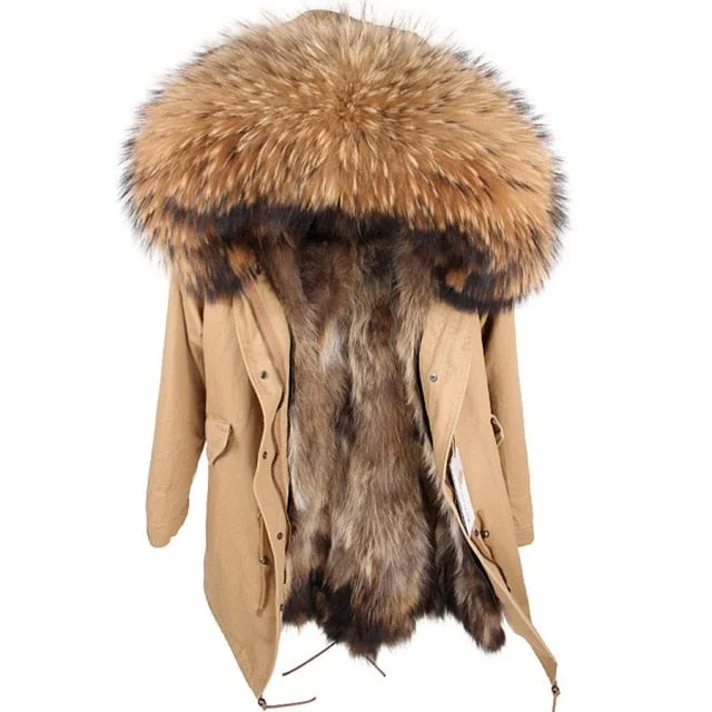 Ruffled JacketsWomen's Long XL Winter Parka Jacket with Natural Raccoon Fur Hood on Clearance