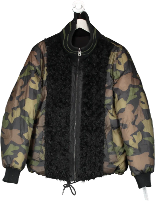 Fleece JacketsZadig & Voltaire Green Reversible Camo & Faux Fur Jacket UK XS