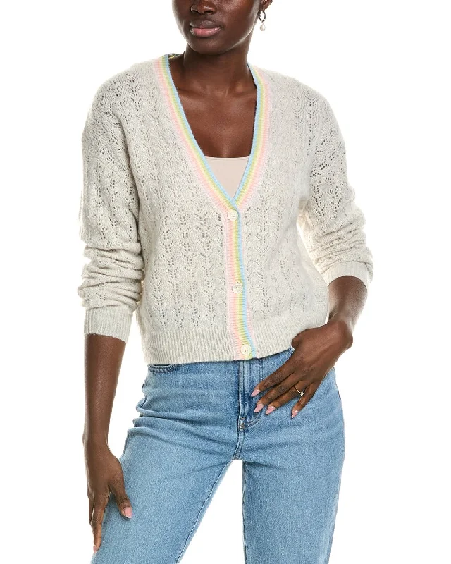 27 Miles Malibu womens  Pointelle Stripe Placket Cashmere Cardigan, xs, WhitePolyester Knit Tops