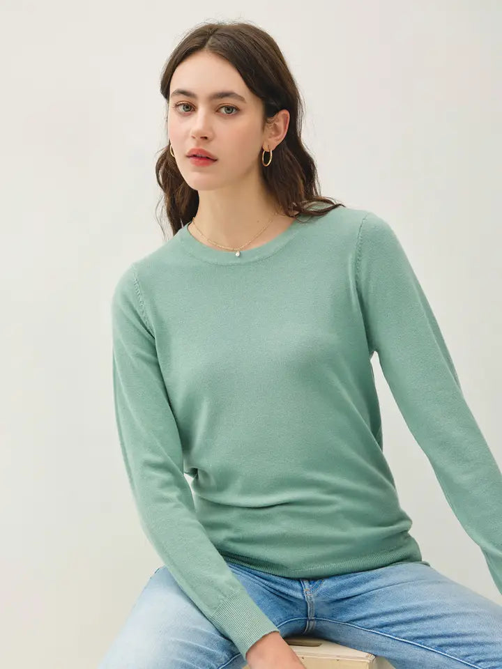 Basic Crew Neck Soft Knit SweaterAlpaca Knit Tops