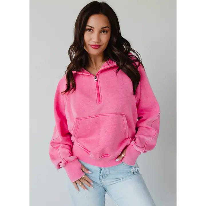 Bright Pink Hooded SweatshirtLounge Knit Tops