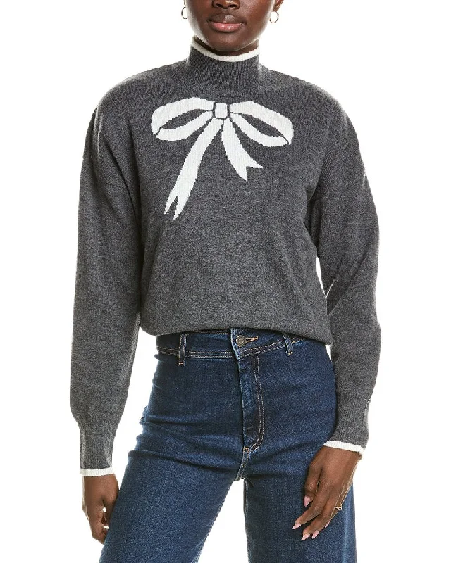 Brodie Cashmere Wool & Cashmere-Blend Lurex Bow Mock Neck JumperRecycled Fabric Knit Tops