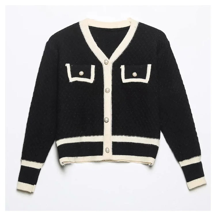 Button knitted cardigan jacket fashion versatile slim sweater  7274Travel Knit Tops