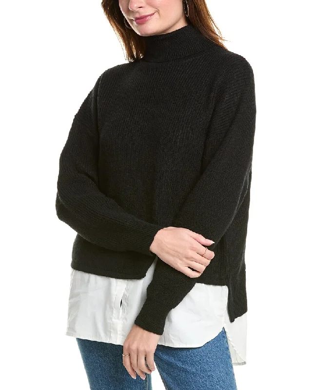 Gracia Roll-Neck Slit Layering SweaterRibbed Knit Tops