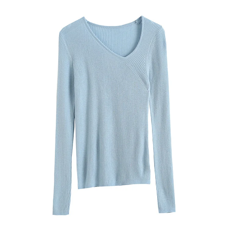 Irregular design neckline slim knit  7306High-Fashion Knit Tops