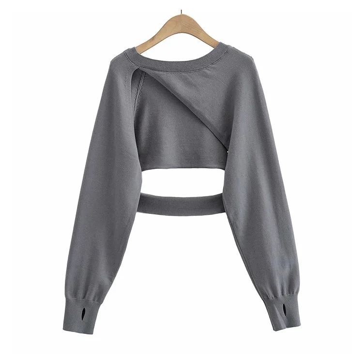 Irregular knitwear hollowed out design temperament versatile overlay blouse  7300Turtleneck Knit Tops