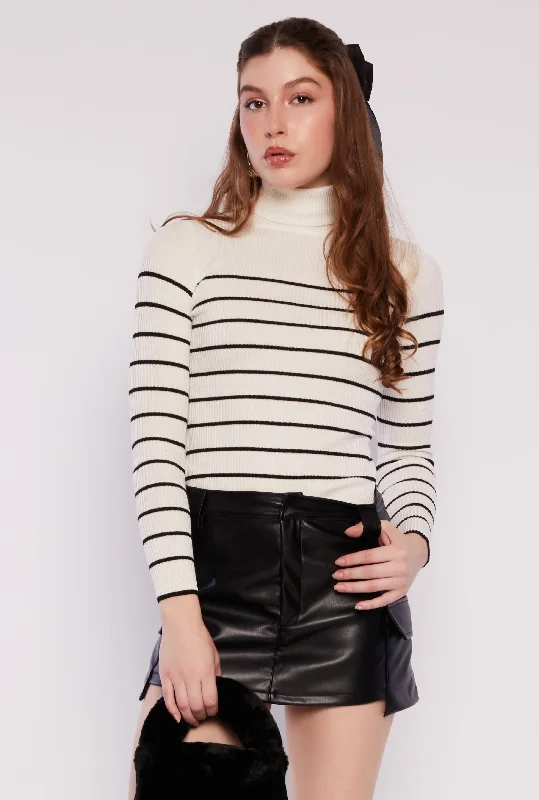 Striped Turtleneck SweaterSheer Knit Tops