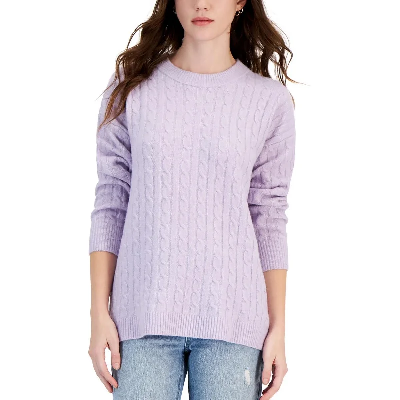 Juniors Womens Cable Knit Ribbed Crewneck SweaterCycling Knit Tops