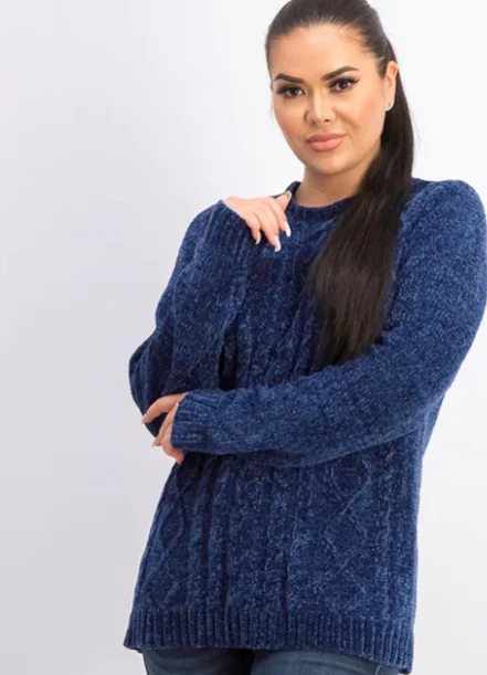 Karen Scott Women's Cable Knit Chenille Sweater Blue Size 1XLace Knit Tops