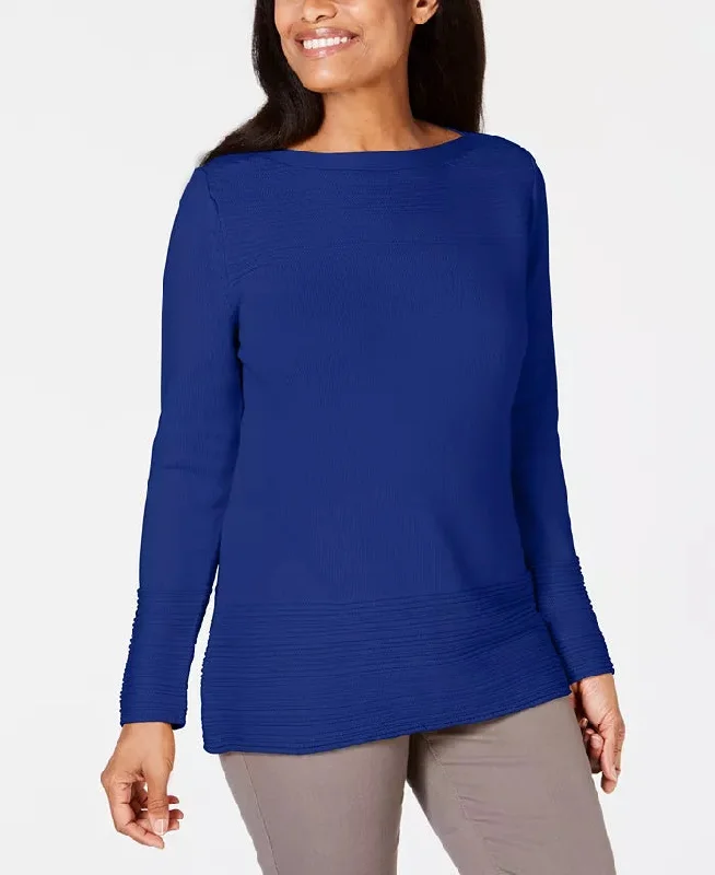 Karen Scott Women's Cotton Boat-Neck Sweater Blue Size X-LargeWool Knit Tops