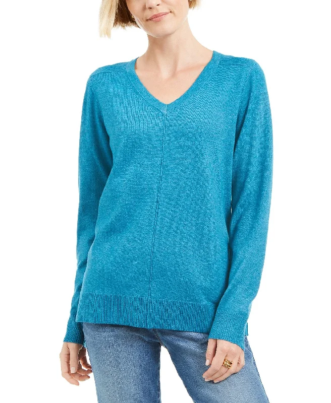 Karen Scott Women's V-Neck Pullover Sweater  Blue Size MediumOrganic Cotton Knit Tops