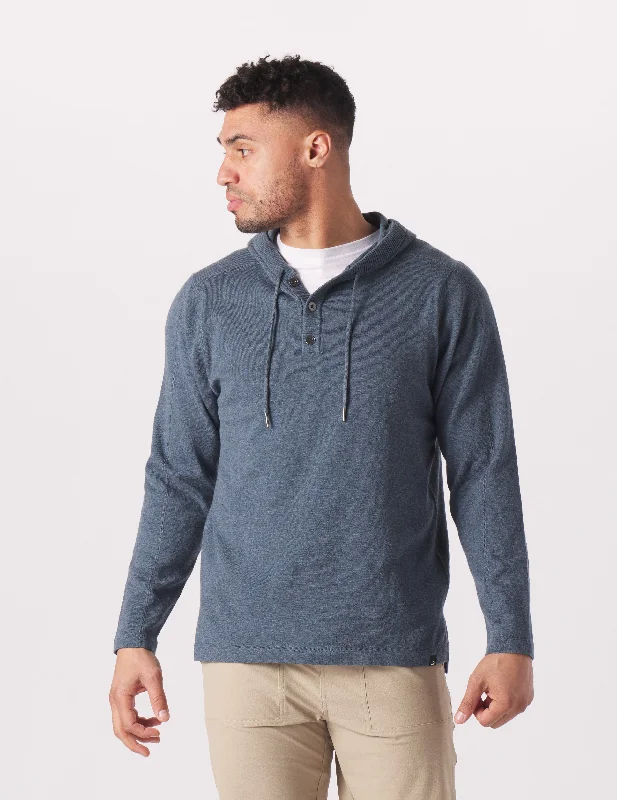 Ace Hooded Sweater: Steel BlueFrench Terry Knit Tops