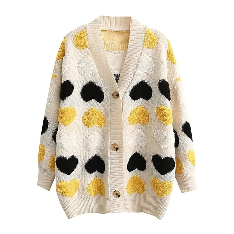 Love jacquard loose knit cardigan coat  7319Plush Knit Tops