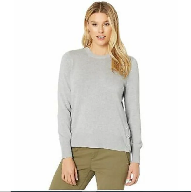 Michael Kors Women's Snap Hem Sweater Grey Size X-LargeLinen Knit Tops