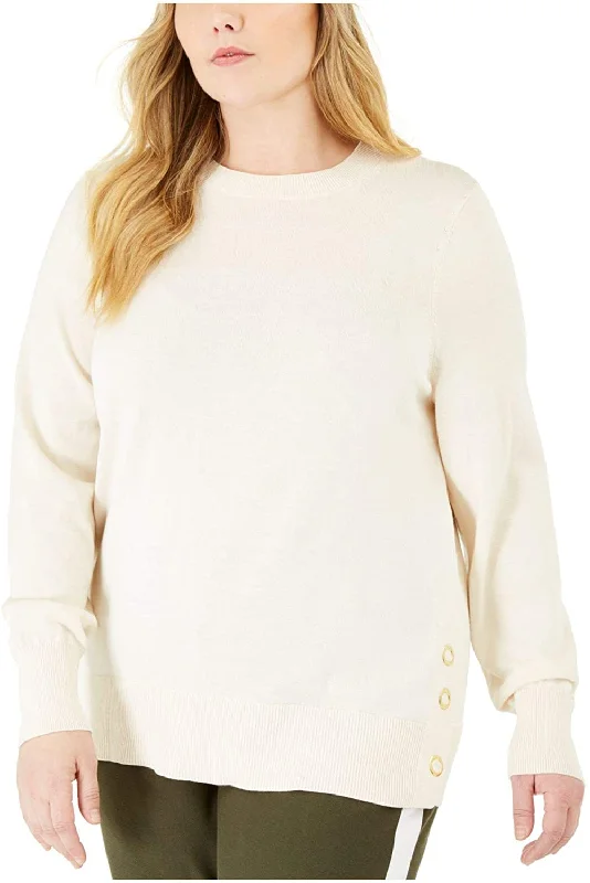 Michael Kors Women's Snap Hem Sweater White Size X-LargeTasseled Knit Tops