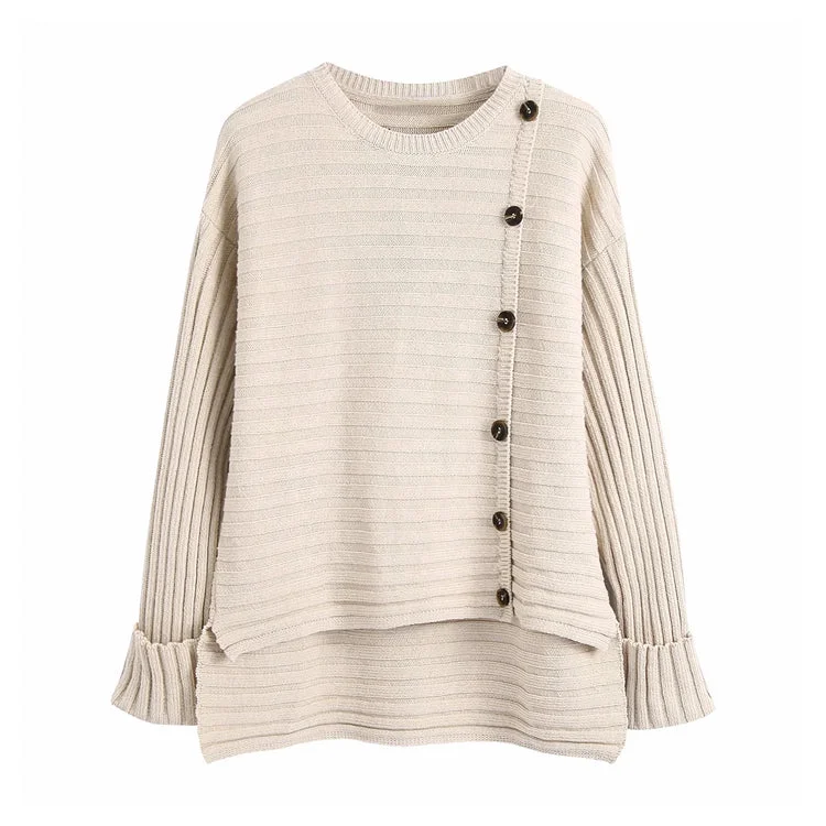 New fashion versatile rib knit with button  7301Travel Knit Tops