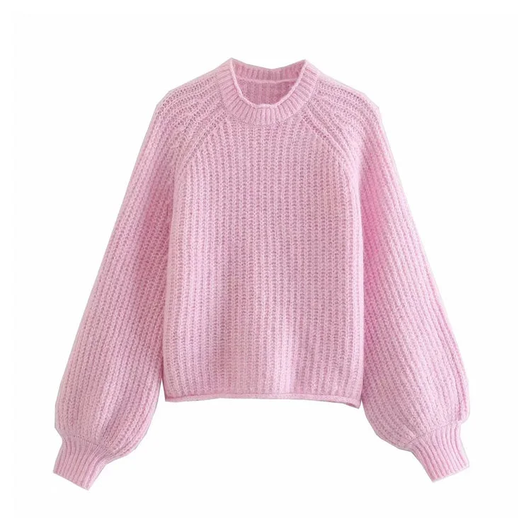 New sweet loose pink spike knit sweater  7316Cropped Knit Tops