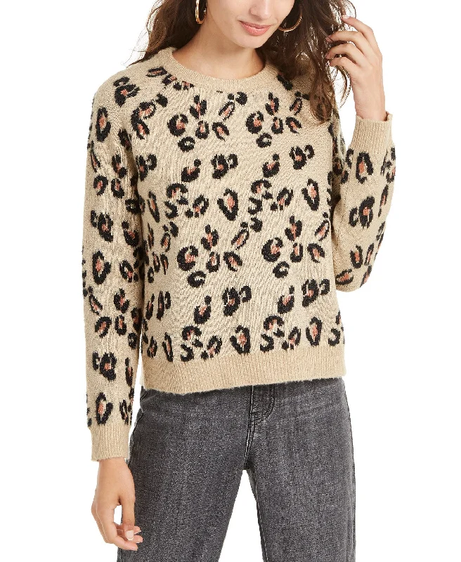 Planet Gold Juniors Women's Animal-Print Sweater Brown Size SmallSilk Knit Tops