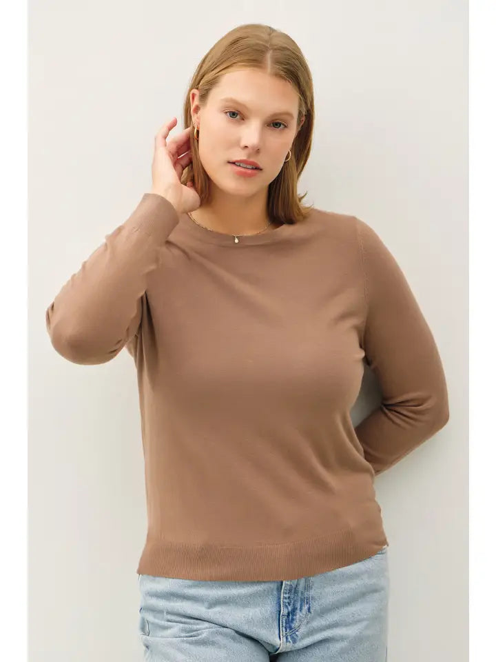 Plus Basic Crew Neck Soft Knit SweaterLinen Knit Tops