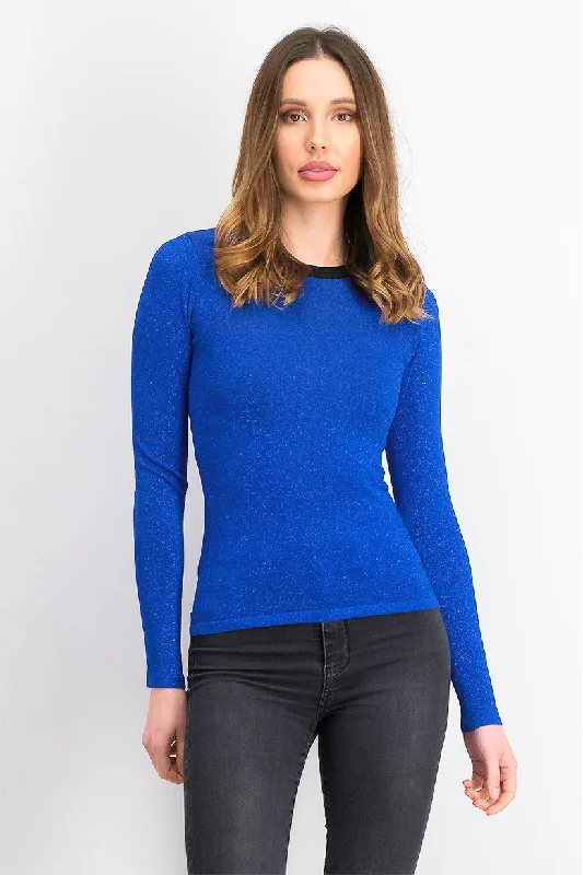 Rachel Rachel Roy Women's Metallic Ringer Pullover Sweater Bright Blue Size Extra LargeBeaded Knit Tops