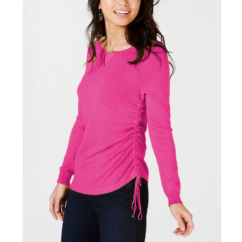 Thalia Sodi Women's Ruched Keyhole Sweater Raspberry PinkSports Team Knit Tops