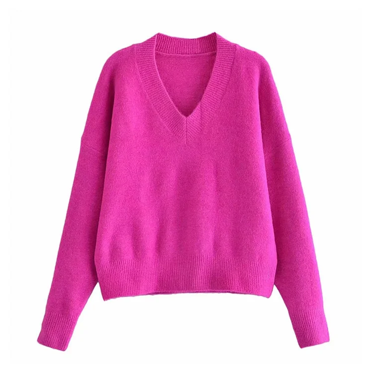 Versatile Soft Knit Long Sleeve V-neck rib knit  7313Ruffled Knit Tops