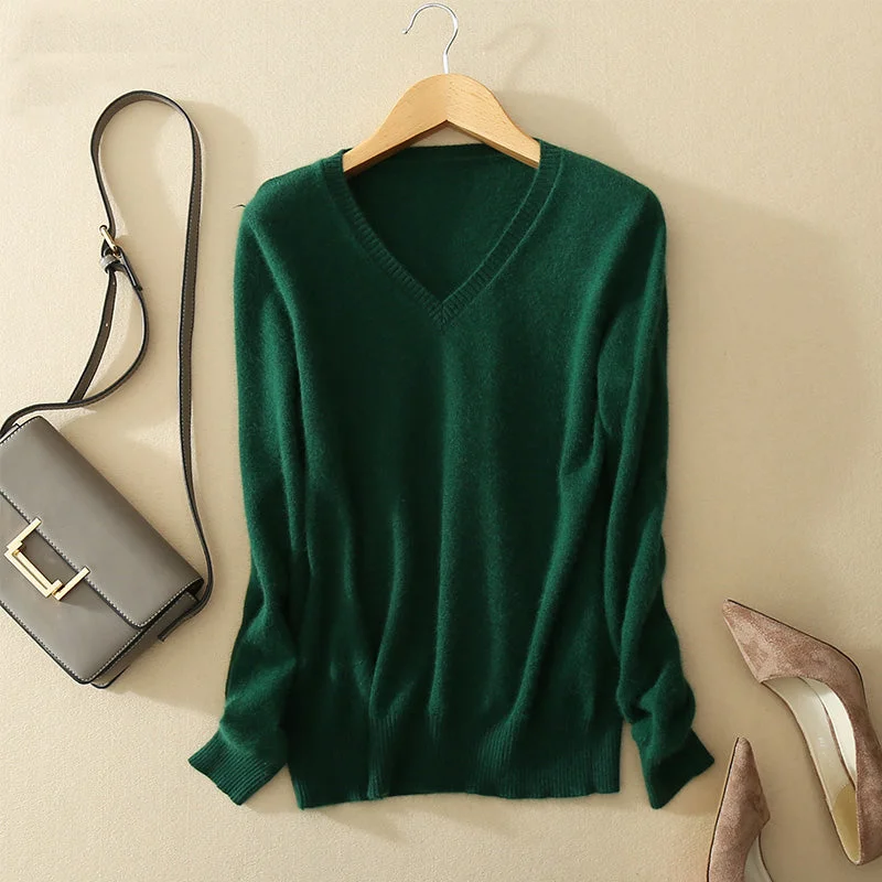 WILUXE  Sweater V-Neck  Autumn Cashmere Wool Knit SexyThermal Knit Tops