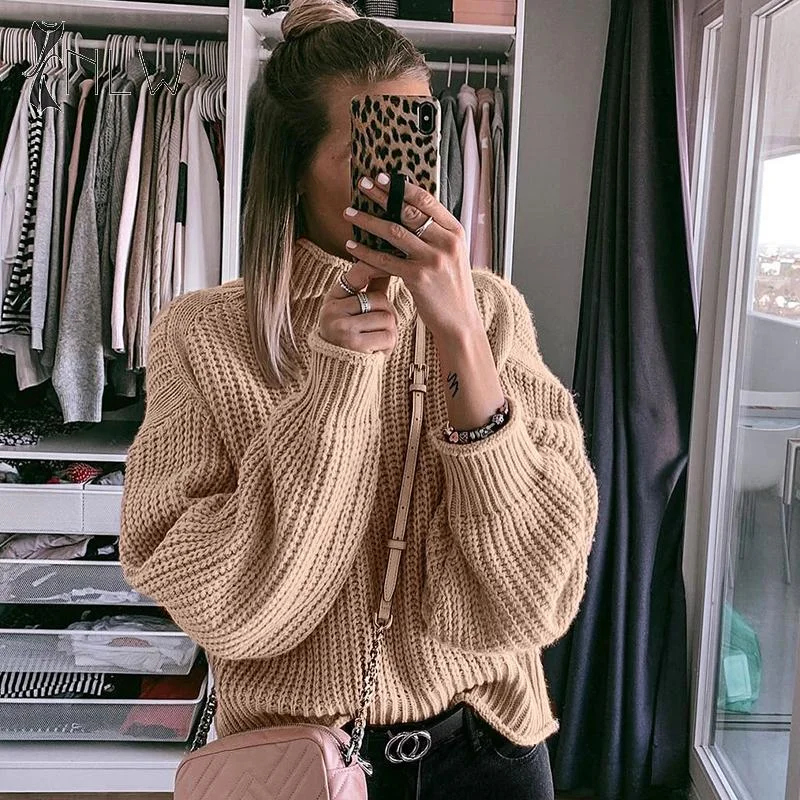 WILUXE  Women Sweater Autumn Winter Long Sleeve  Jumper 2019 Knitted Loose Fashion Pullover FemmeBoat Neck Knit Tops