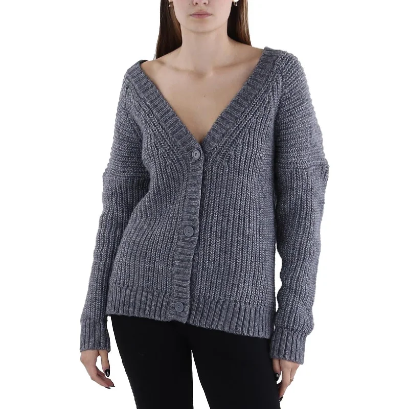 Womens Button-Down Heathered Cardigan SweaterAlpaca Knit Tops