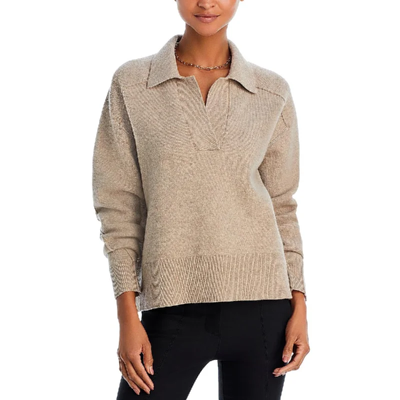 Womens Collared Ribbed Trim Pullover SweaterHunting Knit Tops