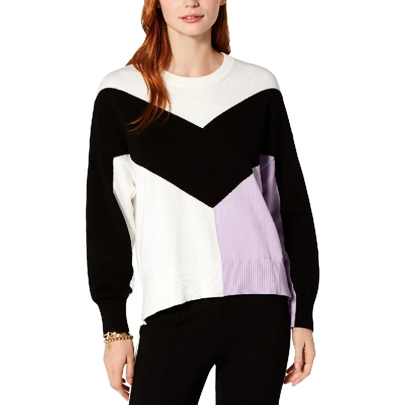 Womens Cotton Colorblock Pullover SweaterFleece Knit Tops