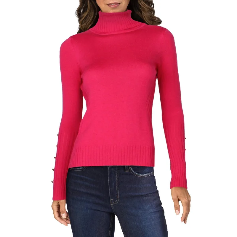 Womens Embellished Ribbed Turtleneck SweaterRuffled Knit Tops