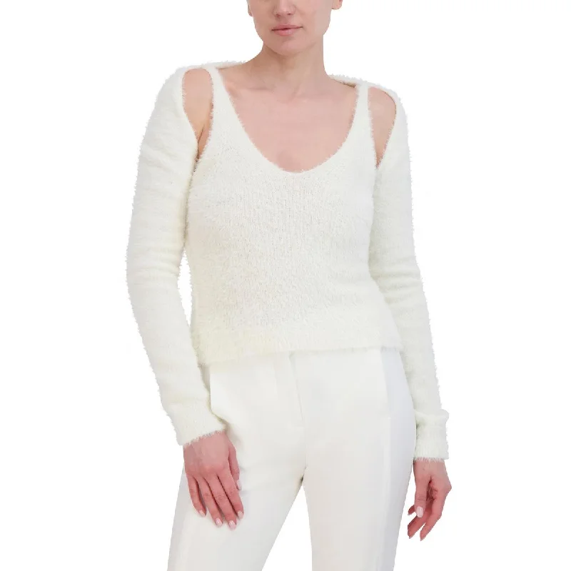 Womens Eyelash Ribbed Sweater SetCrewneck Knit Tops