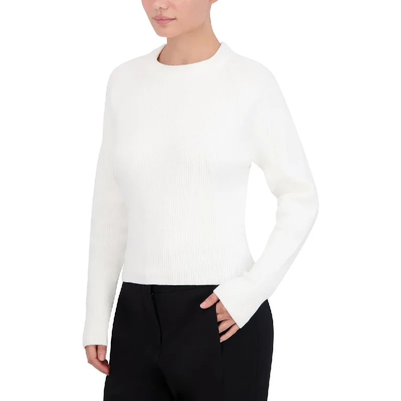 Womens Ribbed Long Sleeve Crewneck SweaterAthletic Knit Tops