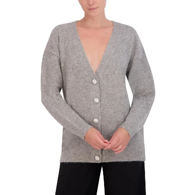 Womens V-Neck Embellished Cardigan SweaterHunting Knit Tops