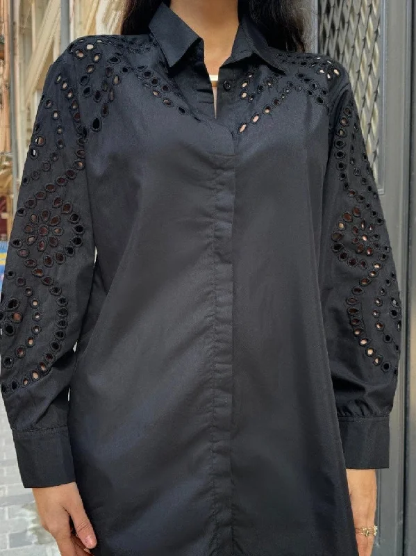 Black Cutwork Poplin ShirtLounge Shirts