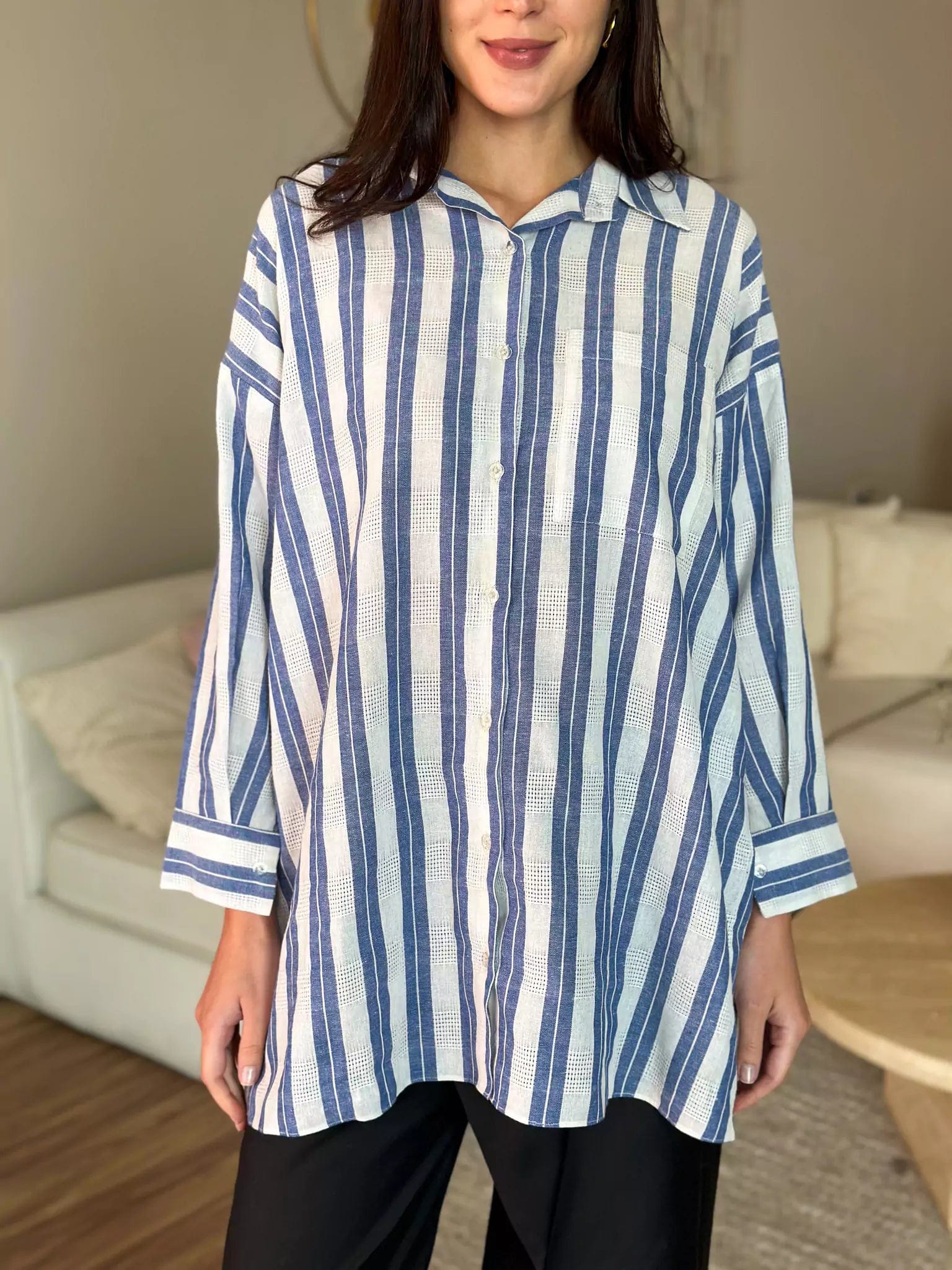 Blue Stripes Button Down Long ShirtLuxury Shirts