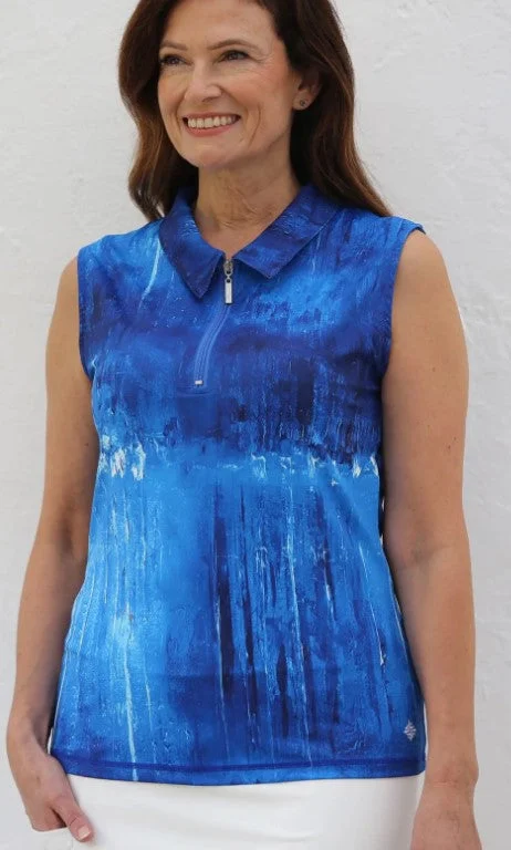 FAMARA SLEEVELESS BLUE LAGOON ART GOLF SHIRTWrap Shirts