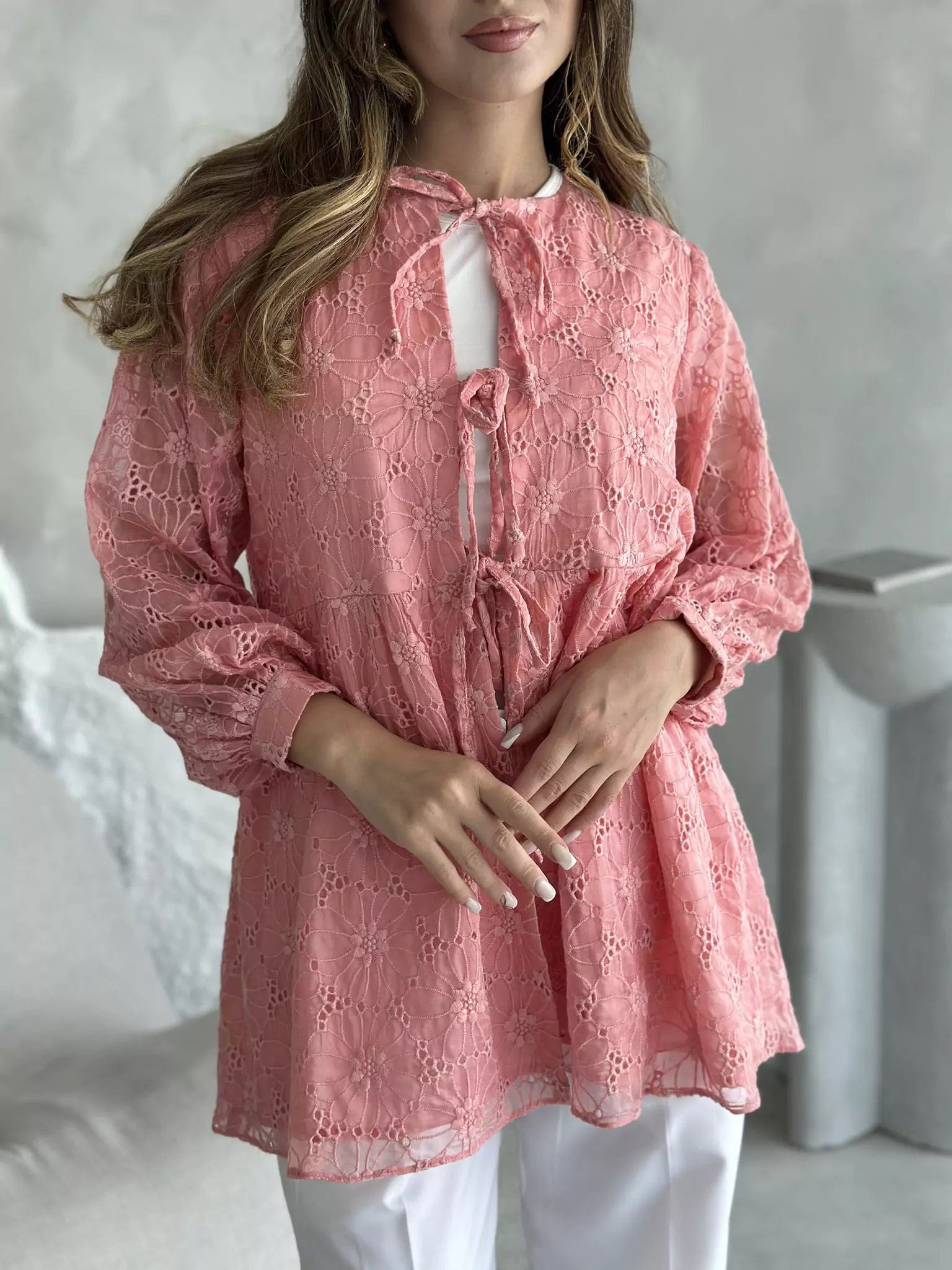 Flossie Peach Embroidered ShirtFestival Shirts